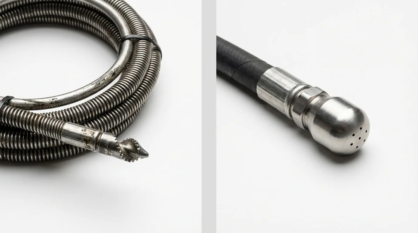 Drain snake cable and hydro jetting nozzle used for drain cleaning in Nebraska City, NE