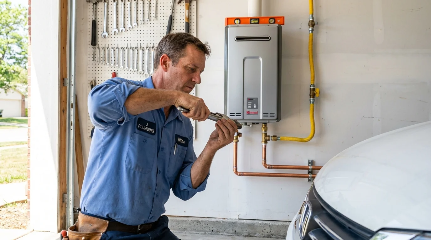 Tankless water heater installation by a Johns Plumbing LLC plumber in Nebraska City