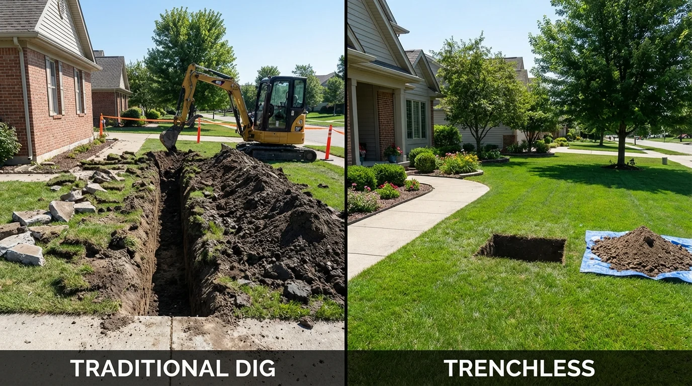 Trenchless sewer repair with minimal yard damage versus traditional excavation in Nebraska City, NE